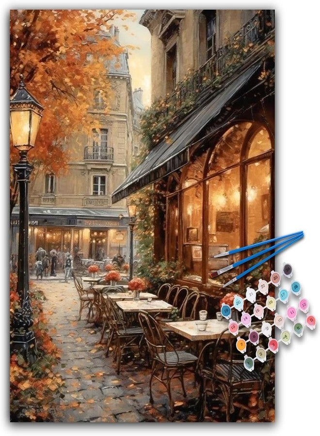 TREXEE DIY Paint by Numbers Kit for Adults & Kids - Street Cafe Adult Paint by Number Kits on Canvas for Beginners, Fall Scene DIY Acrylic Oil Number Painting Kits for Home Wall Decor Gift (16X20 IN)(without frame) - Image 1